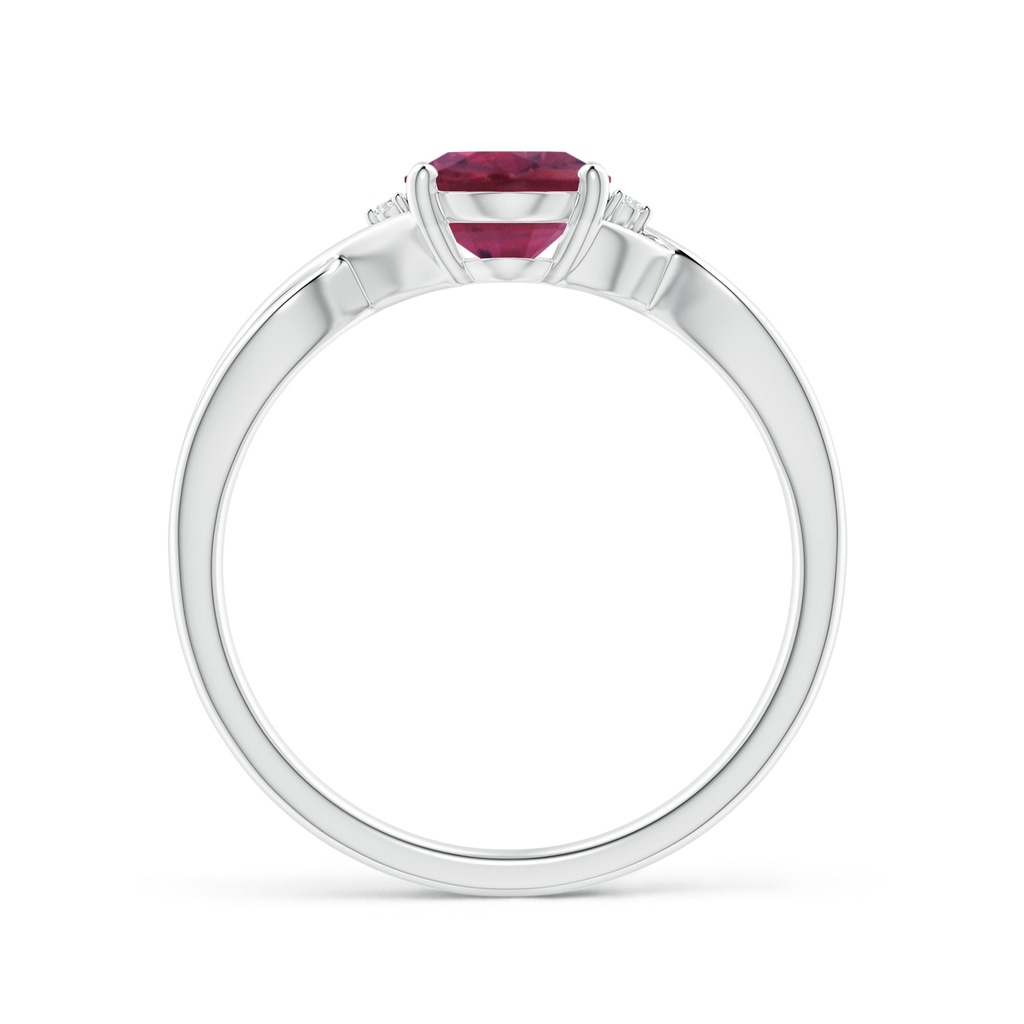 8x6mm AAAA Oval Pink Tourmaline Criss Cross Ring with Diamond Accents in White Gold - side 1
