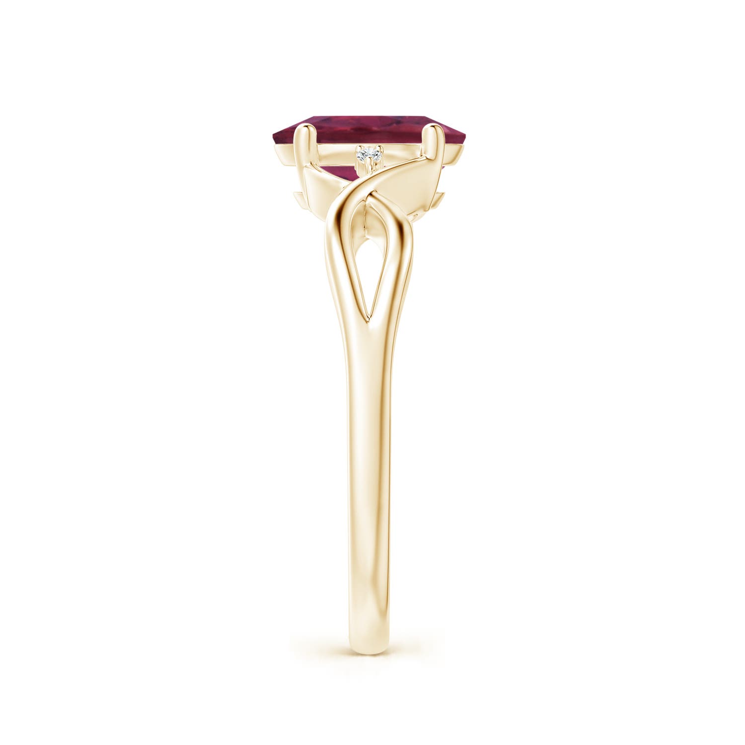8x6mm AAAA Oval Pink Tourmaline Criss Cross Ring with Diamond Accents in Yellow Gold - side 3