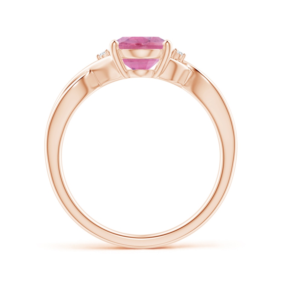 9x7mm A Oval Pink Tourmaline Criss Cross Ring with Diamond Accents in Rose Gold side 1