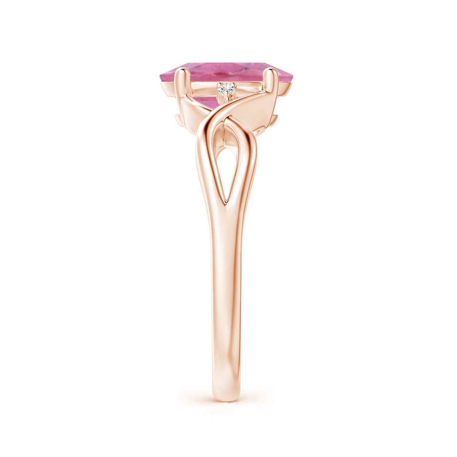 9x7mm A Oval Pink Tourmaline Criss Cross Ring with Diamond Accents in Rose Gold side 2