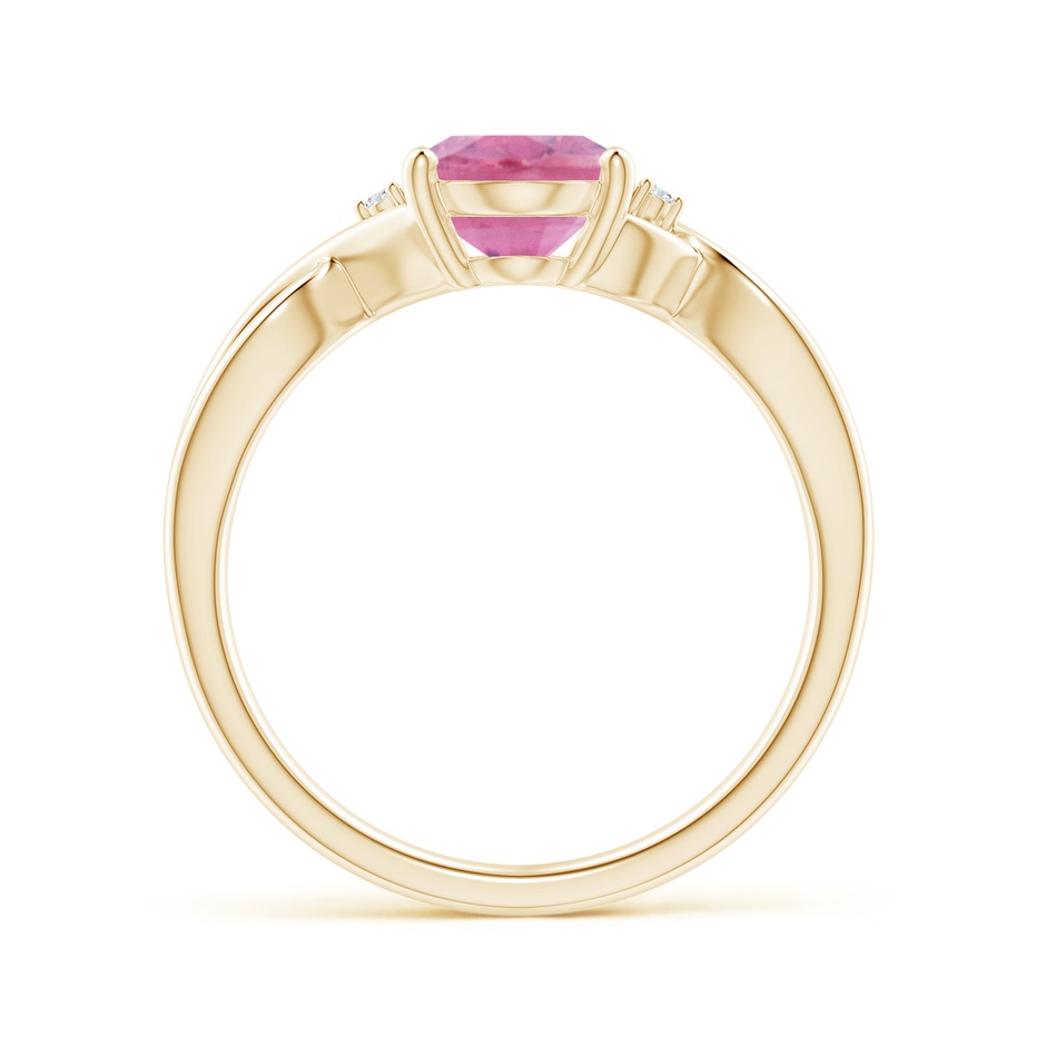 9x7mm A Oval Pink Tourmaline Criss Cross Ring with Diamond Accents in Yellow Gold side 1