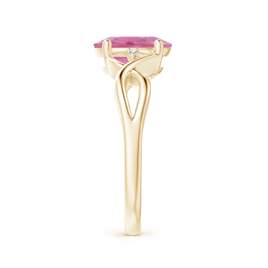 9x7mm A Oval Pink Tourmaline Criss Cross Ring with Diamond Accents in Yellow Gold side 2