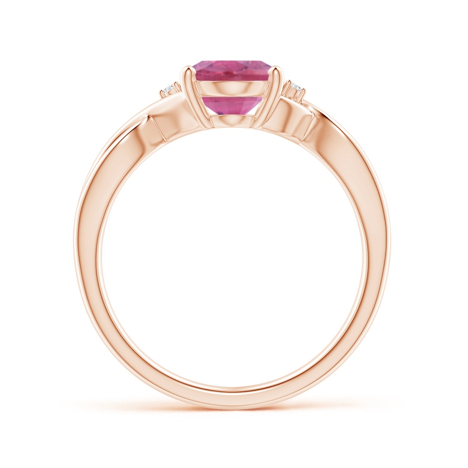 9x7mm AA Oval Pink Tourmaline Criss Cross Ring with Diamond Accents in Rose Gold side 1