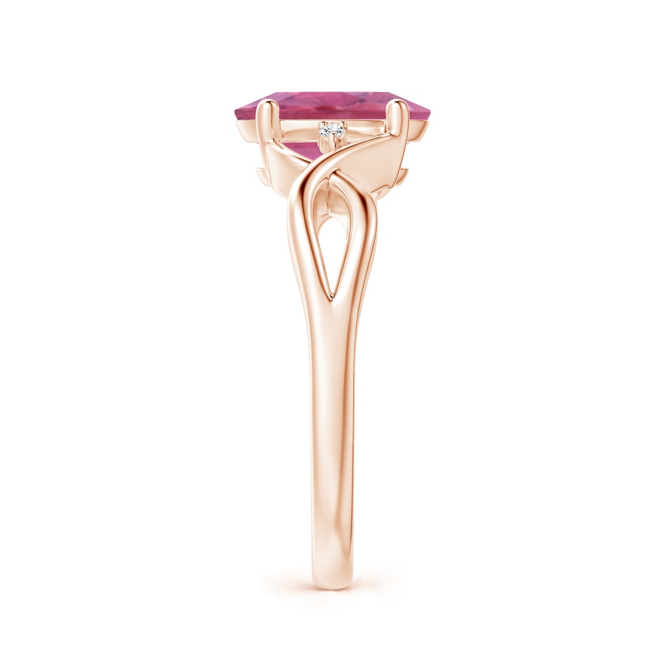 9x7mm AA Oval Pink Tourmaline Criss Cross Ring with Diamond Accents in Rose Gold side 2