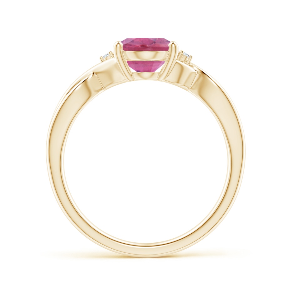 9x7mm AA Oval Pink Tourmaline Criss Cross Ring with Diamond Accents in Yellow Gold side 1