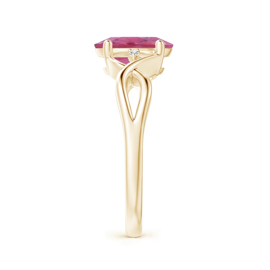 9x7mm AA Oval Pink Tourmaline Criss Cross Ring with Diamond Accents in Yellow Gold side 2