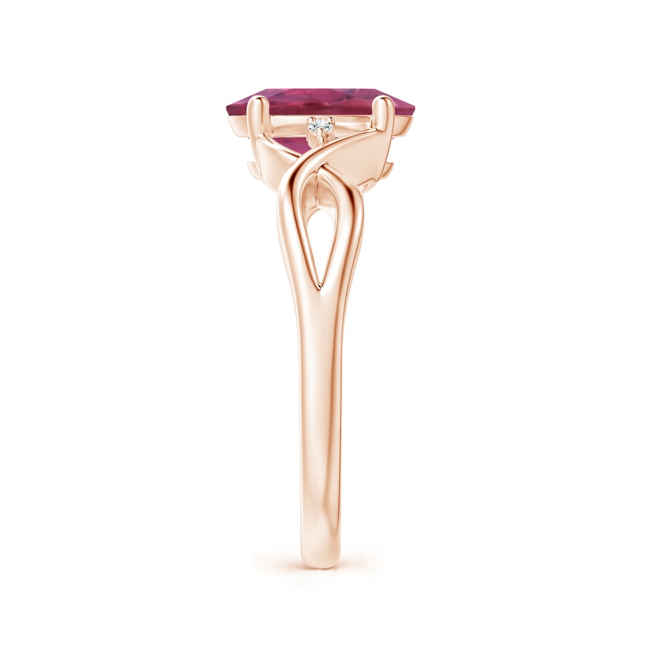 9x7mm AAA Oval Pink Tourmaline Criss Cross Ring with Diamond Accents in Rose Gold side 2