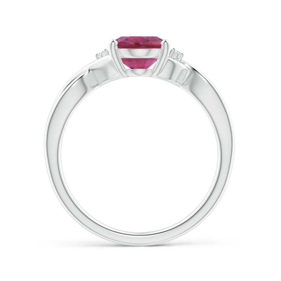 9x7mm AAA Oval Pink Tourmaline Criss Cross Ring with Diamond Accents in White Gold side 1