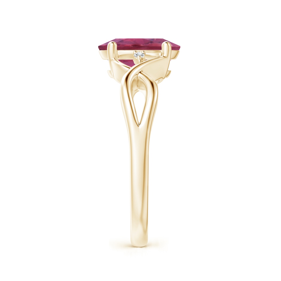9x7mm AAA Oval Pink Tourmaline Criss Cross Ring with Diamond Accents in Yellow Gold side 2
