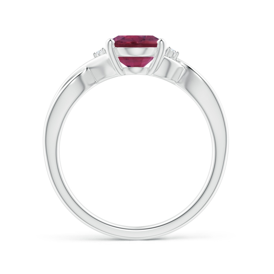 9x7mm AAAA Oval Pink Tourmaline Criss Cross Ring with Diamond Accents in P950 Platinum side 1