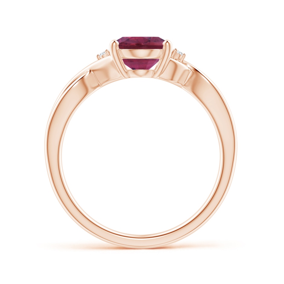 9x7mm AAAA Oval Pink Tourmaline Criss Cross Ring with Diamond Accents in Rose Gold side 1