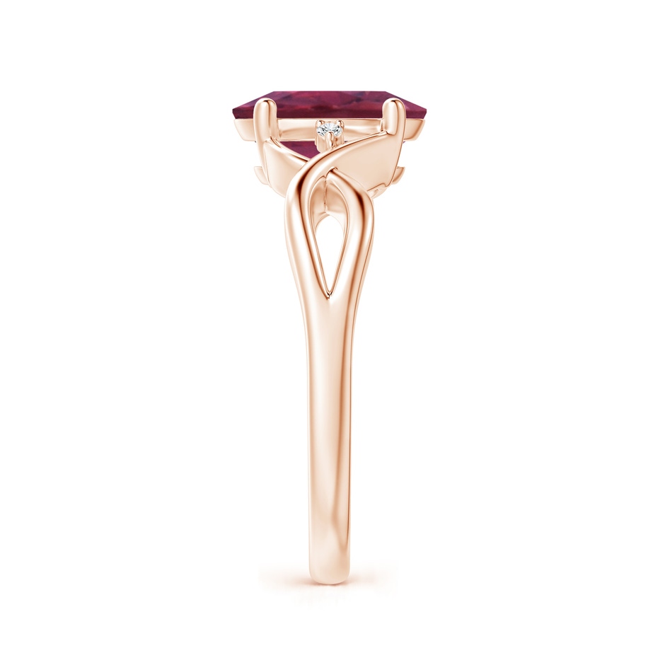 9x7mm AAAA Oval Pink Tourmaline Criss Cross Ring with Diamond Accents in Rose Gold side 2