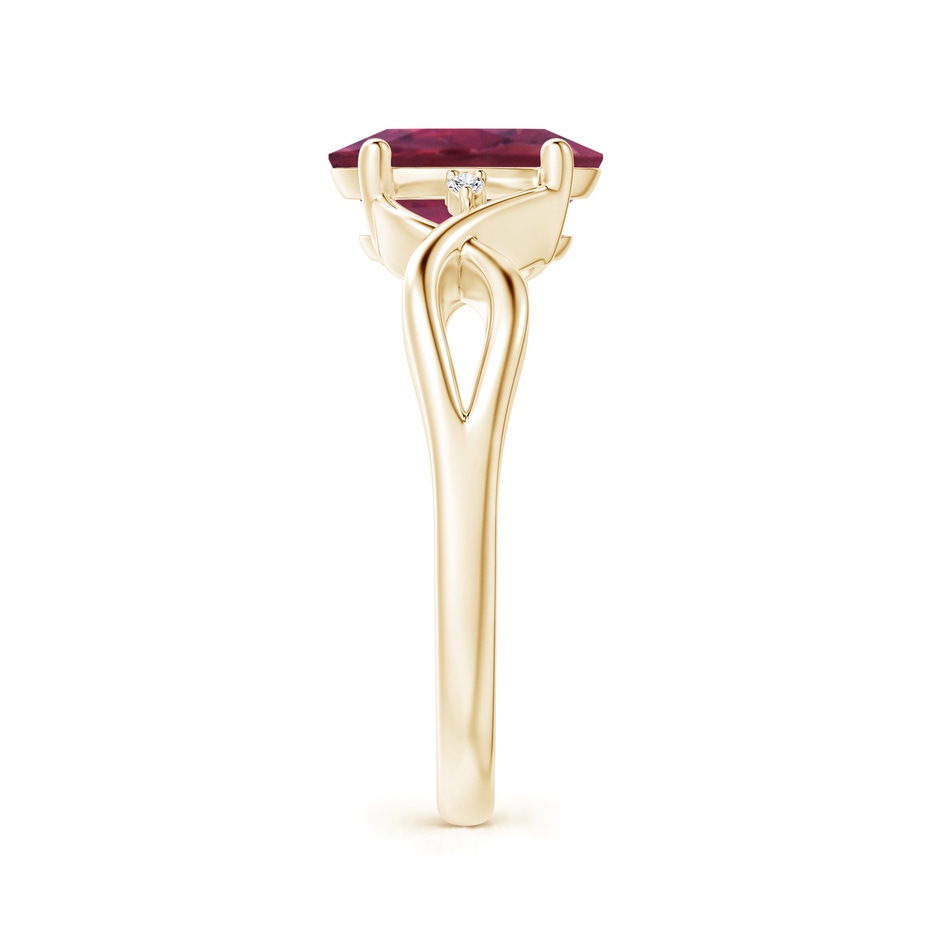 9x7mm AAAA Oval Pink Tourmaline Criss Cross Ring with Diamond Accents in Yellow Gold side 2
