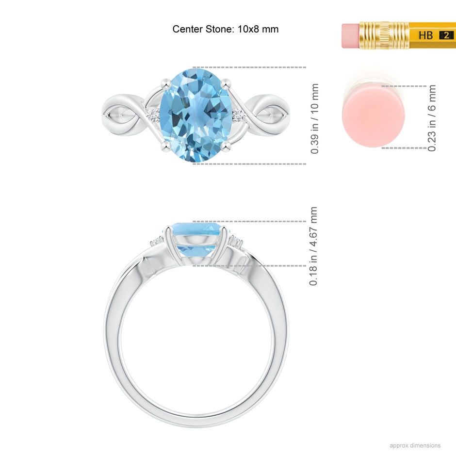 10x8mm A Oval Swiss Blue Topaz Criss Cross Ring with Diamond Accents in P950 Platinum ruler