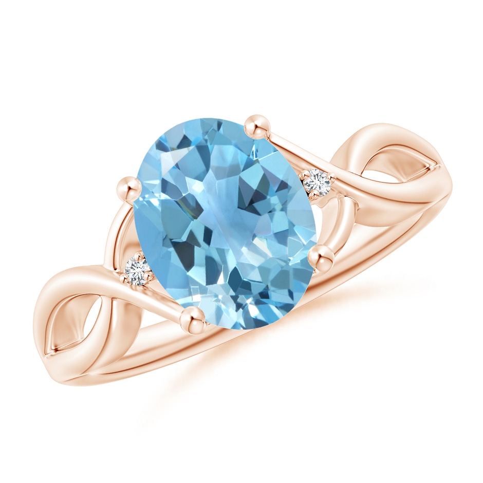 10x8mm A Oval Swiss Blue Topaz Criss Cross Ring with Diamond Accents in Rose Gold 