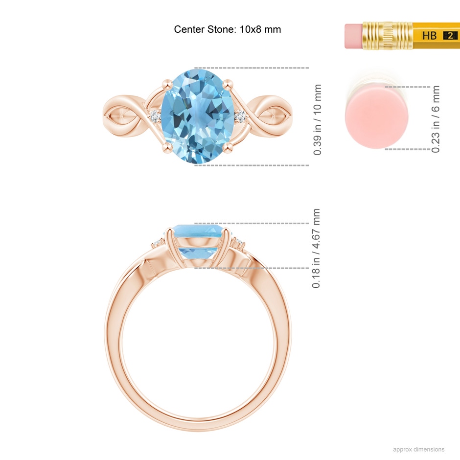 10x8mm A Oval Swiss Blue Topaz Criss Cross Ring with Diamond Accents in Rose Gold ruler