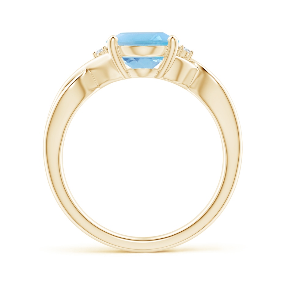 10x8mm A Oval Swiss Blue Topaz Criss Cross Ring with Diamond Accents in Yellow Gold side 1