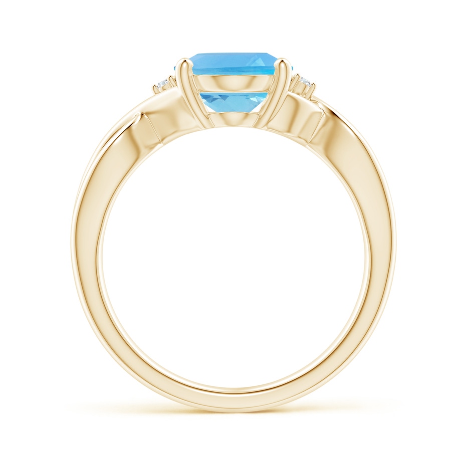10x8mm AA Oval Swiss Blue Topaz Criss Cross Ring with Diamond Accents in Yellow Gold side 1