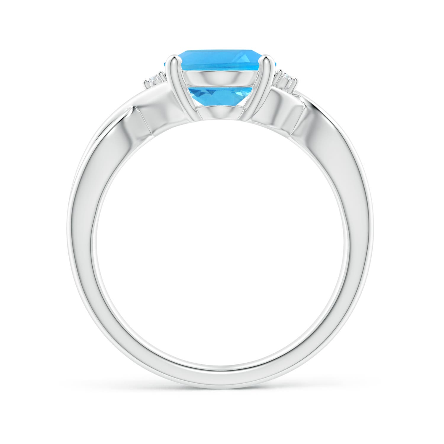 10x8mm AAA Oval Swiss Blue Topaz Criss Cross Ring with Diamond Accents in P950 Platinum