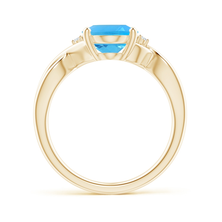 10x8mm AAA Oval Swiss Blue Topaz Criss Cross Ring with Diamond Accents in Yellow Gold side 1