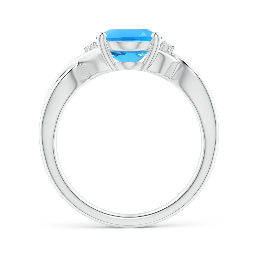 10x8mm AAAA Oval Swiss Blue Topaz Criss Cross Ring with Diamond Accents in White Gold Side 1