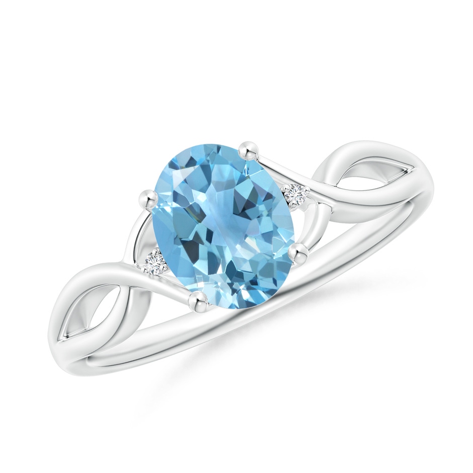 8x6mm A Oval Swiss Blue Topaz Criss Cross Ring with Diamond Accents in P950 Platinum 