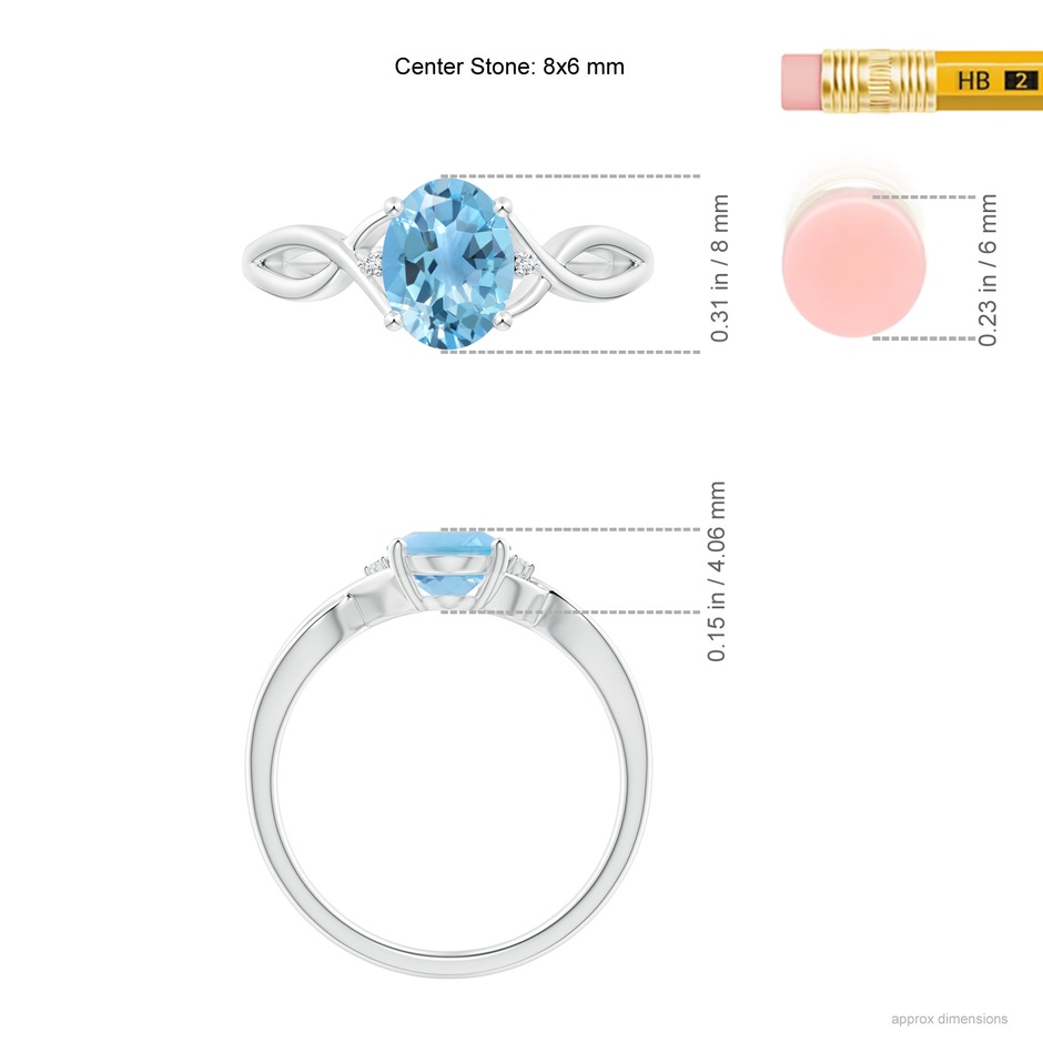 8x6mm A Oval Swiss Blue Topaz Criss Cross Ring with Diamond Accents in P950 Platinum ruler