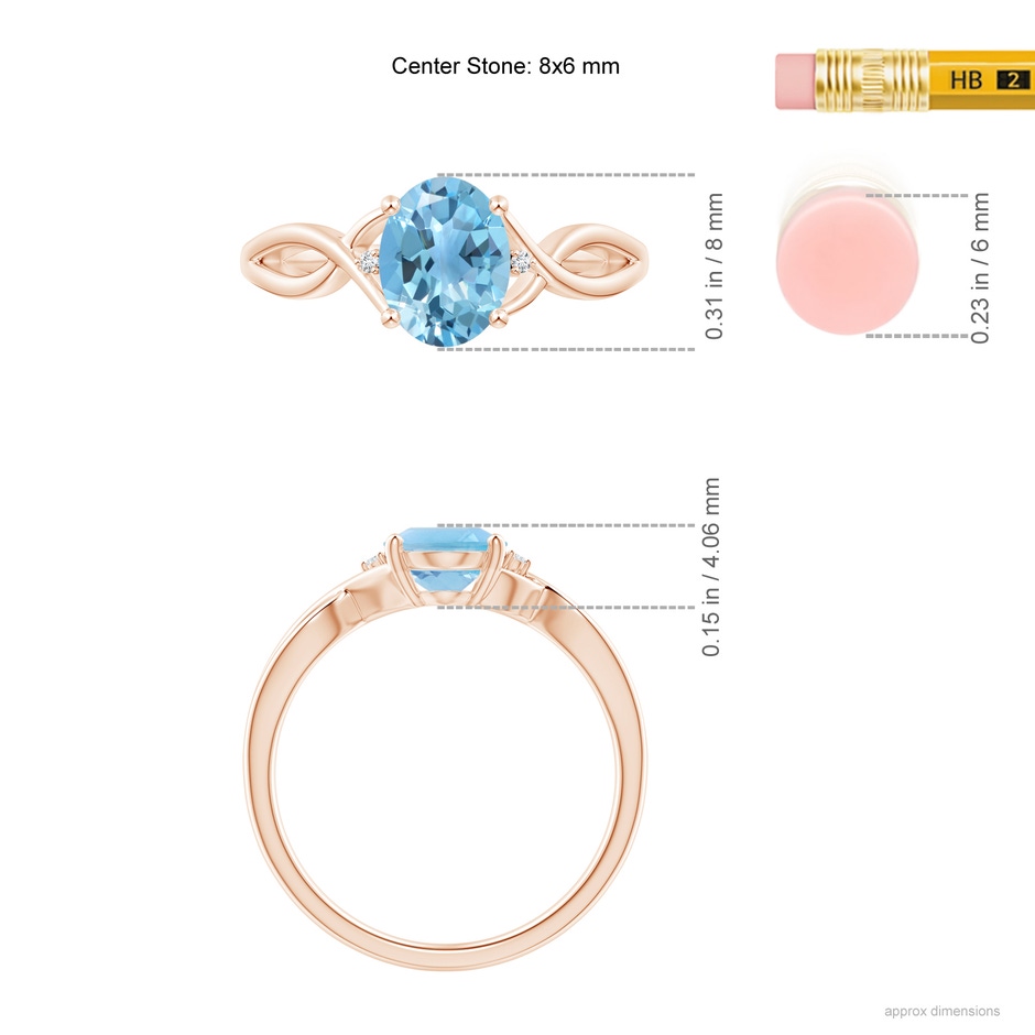 8x6mm A Oval Swiss Blue Topaz Criss Cross Ring with Diamond Accents in Rose Gold ruler