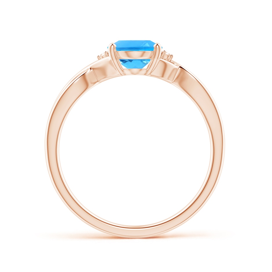 8x6mm AAAA Oval Swiss Blue Topaz Criss Cross Ring with Diamond Accents in Rose Gold side 1