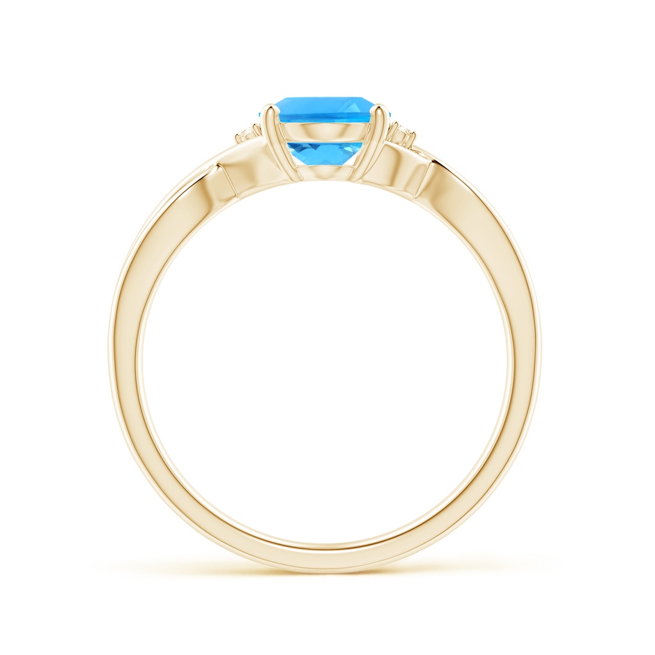 8x6mm AAAA Oval Swiss Blue Topaz Criss Cross Ring with Diamond Accents in Yellow Gold side 1