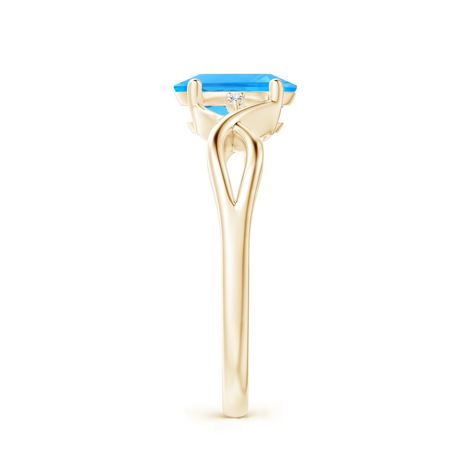 8x6mm AAAA Oval Swiss Blue Topaz Criss Cross Ring with Diamond Accents in Yellow Gold side 2