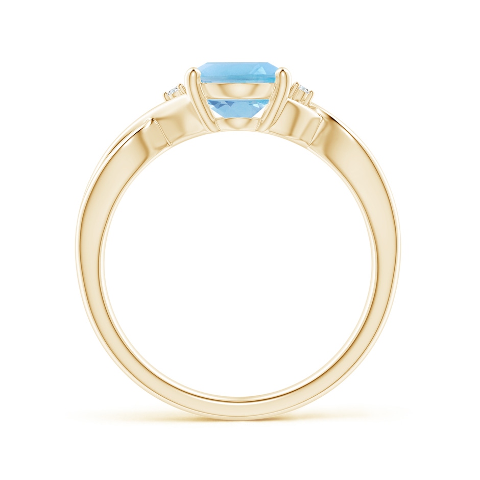 9x7mm A Oval Swiss Blue Topaz Criss Cross Ring with Diamond Accents in Yellow Gold side 1