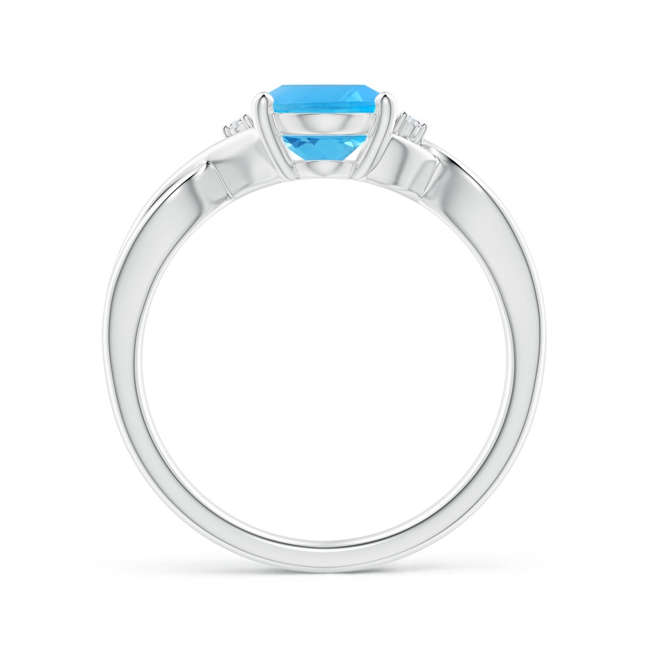 9x7mm AAA Oval Swiss Blue Topaz Criss Cross Ring with Diamond Accents in White Gold side 1