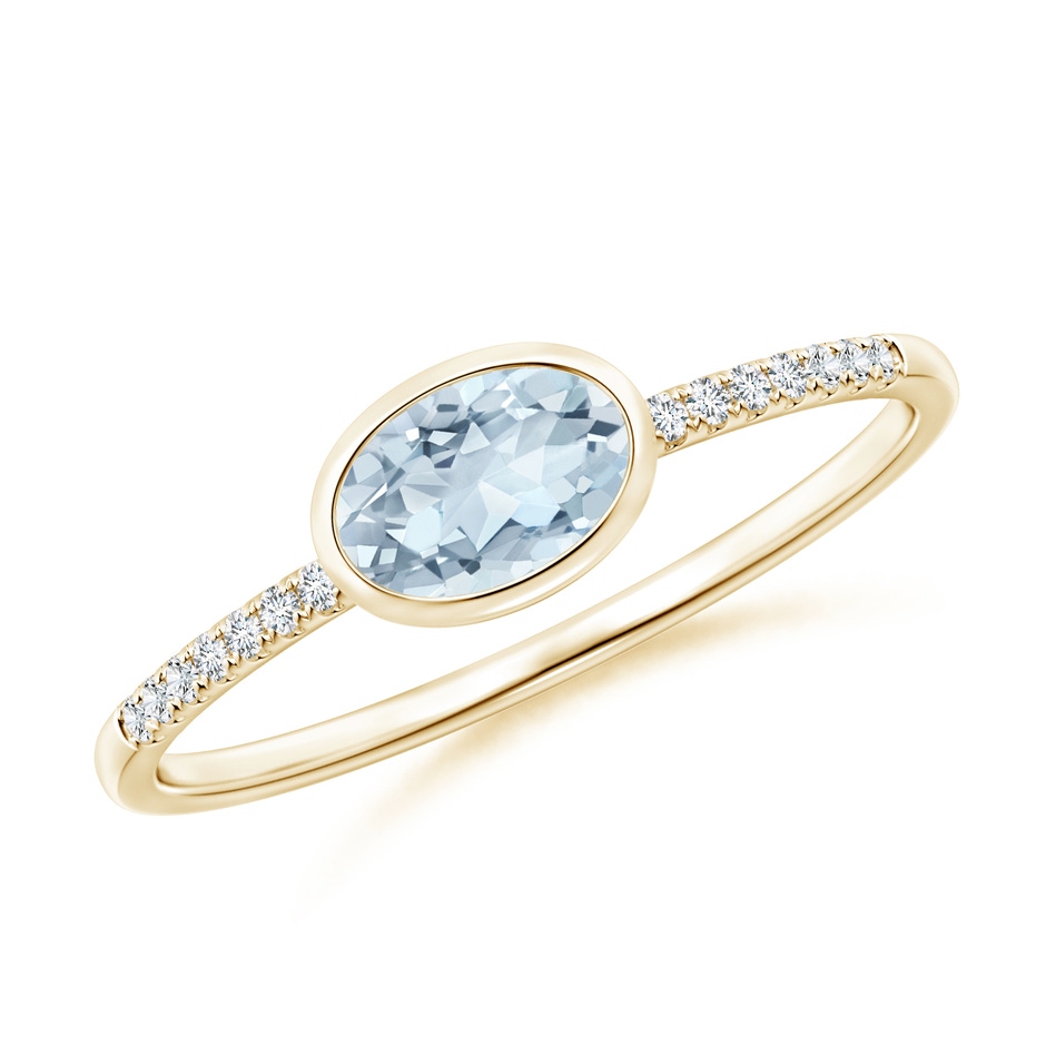 6x4mm A East-West Bezel-Set Oval Aquamarine and Diamond Ring in Yellow Gold 