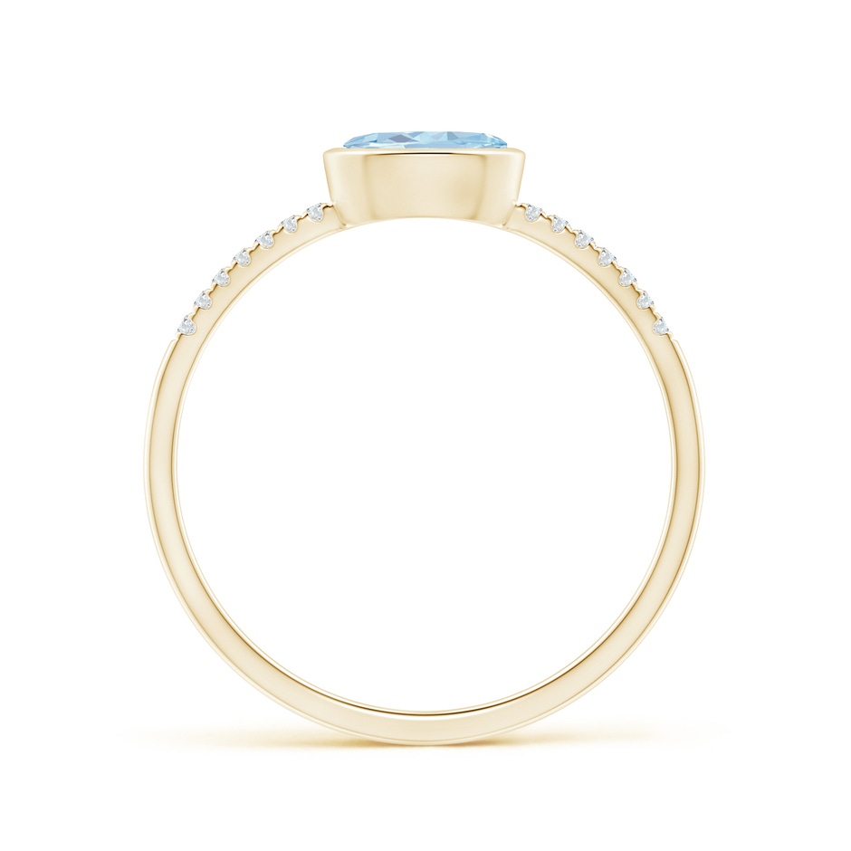 6x4mm A East-West Bezel-Set Oval Aquamarine and Diamond Ring in Yellow Gold side-1