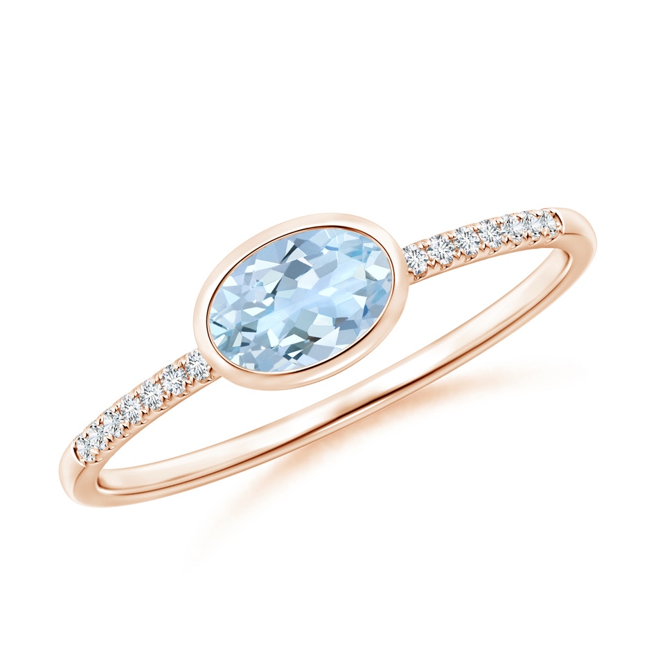 6x4mm AA East-West Bezel-Set Oval Aquamarine and Diamond Ring in Rose Gold 