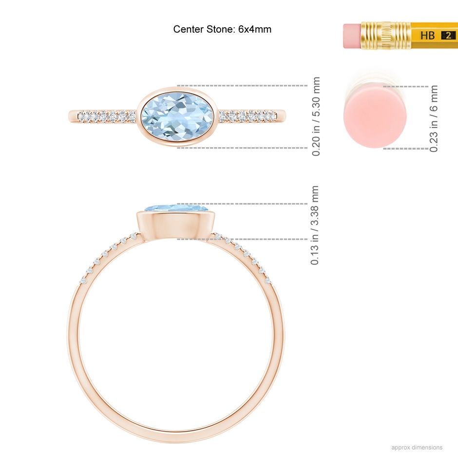 6x4mm AA East-West Bezel-Set Oval Aquamarine and Diamond Ring in Rose Gold ruler