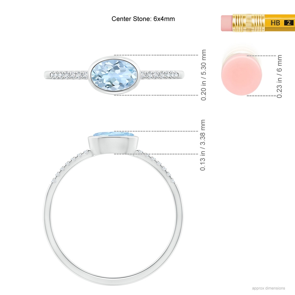 6x4mm AA East-West Bezel-Set Oval Aquamarine and Diamond Ring in White Gold ruler