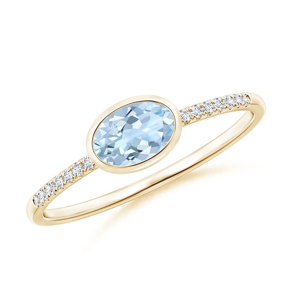 6x4mm AA East-West Bezel-Set Oval Aquamarine and Diamond Ring in Yellow Gold 