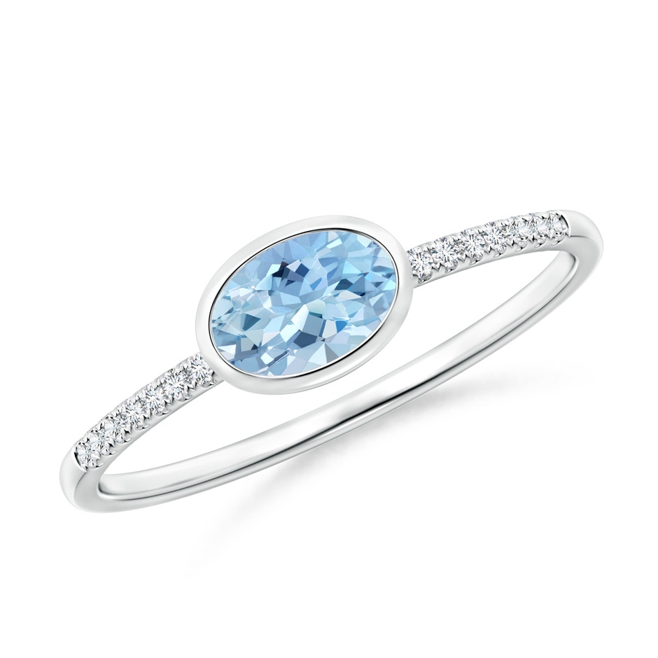 6x4mm AAA East-West Bezel-Set Oval Aquamarine and Diamond Ring in White Gold 