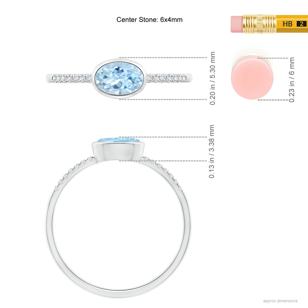 6x4mm AAA East-West Bezel-Set Oval Aquamarine and Diamond Ring in White Gold Ruler