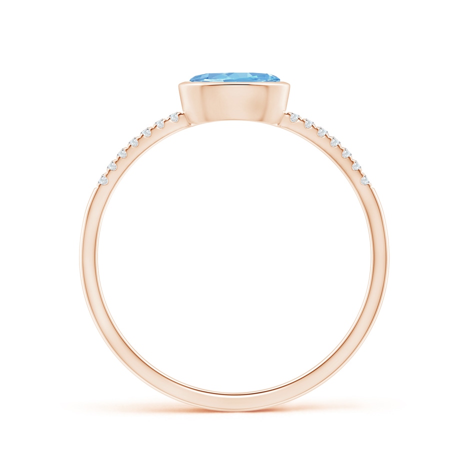 6x4mm AAAA East-West Bezel-Set Oval Aquamarine and Diamond Ring in Rose Gold side-1