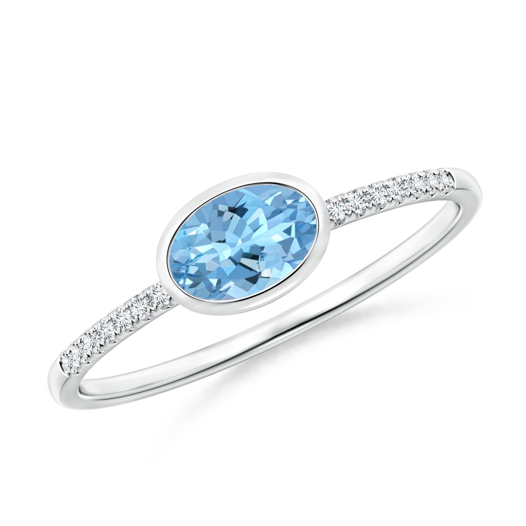 6x4mm AAAA East-West Bezel-Set Oval Aquamarine and Diamond Ring in White Gold