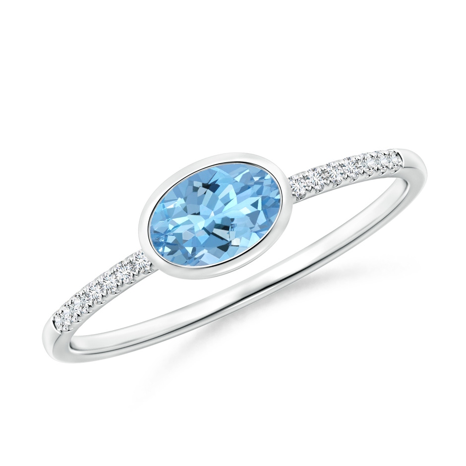 6x4mm AAAA East-West Bezel-Set Oval Aquamarine and Diamond Ring in White Gold 