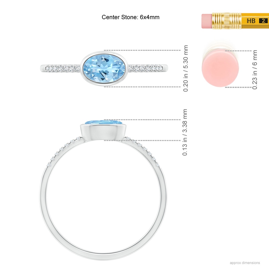 6x4mm AAAA East-West Bezel-Set Oval Aquamarine and Diamond Ring in White Gold ruler