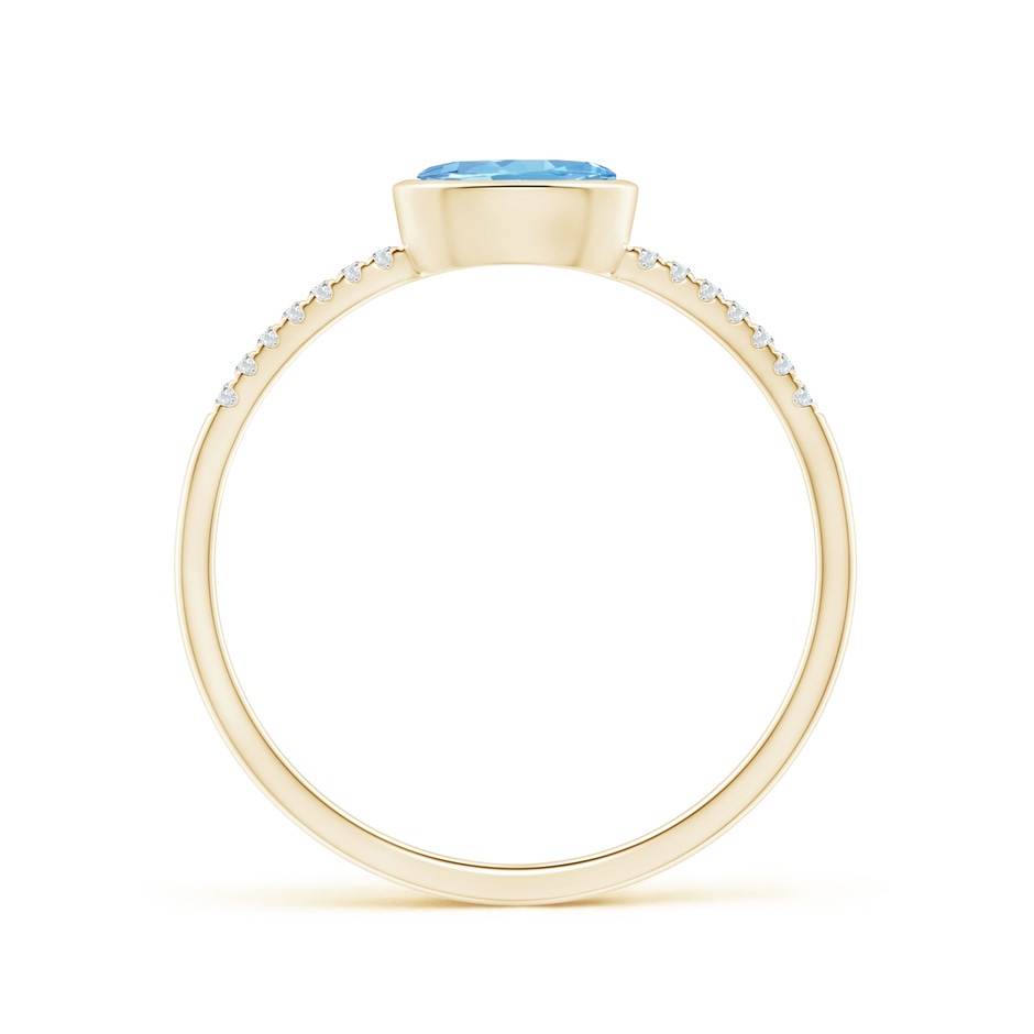6x4mm AAAA East-West Bezel-Set Oval Aquamarine and Diamond Ring in Yellow Gold side-1