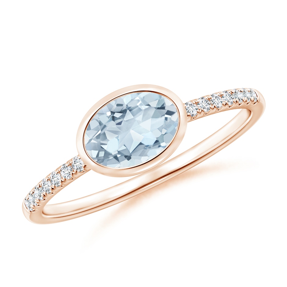 7x5mm A East-West Bezel-Set Oval Aquamarine and Diamond Ring in Rose Gold 