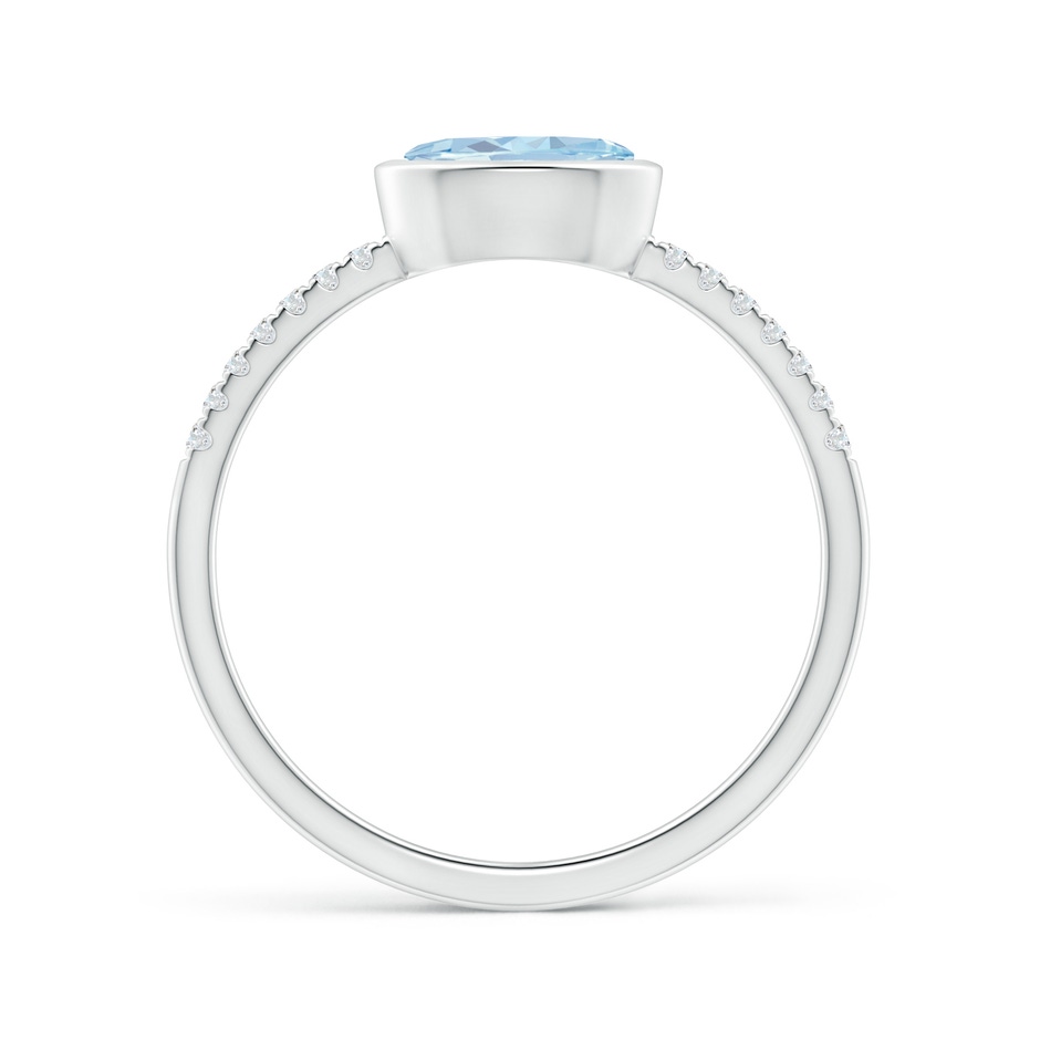 7x5mm A East-West Bezel-Set Oval Aquamarine and Diamond Ring in White Gold side-1