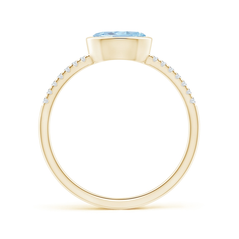 7x5mm A East-West Bezel-Set Oval Aquamarine and Diamond Ring in Yellow Gold side-1