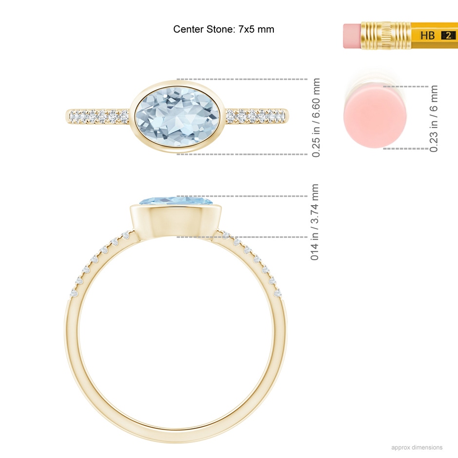 7x5mm A East-West Bezel-Set Oval Aquamarine and Diamond Ring in Yellow Gold ruler